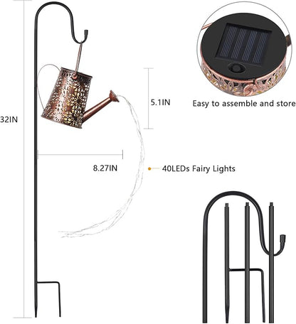 Solar Watering Can Lights, Solar Watering Can with Cascading Lights, Vintage Hanging Lantern Outdoor Decor for Garden Yard Lawn Patio Pathway (Multicolor)