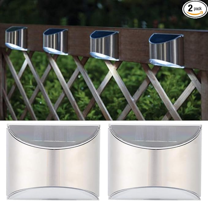 Yosoo Solar Lights Outdoor, 2 Pack Stainless Steel Step Fence Patio Post Wall Lamp with Auto Light Control for Garden Way Walkway LED Decor Lighting(3.9x3.1x2in)
