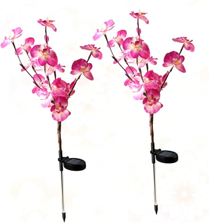 2pcs Solar Garden Light Orchid Shape Outdoor Decorative Solar Pathway Lamp for Driveway and Landscape Purple Energy Saving Easy Installation Design