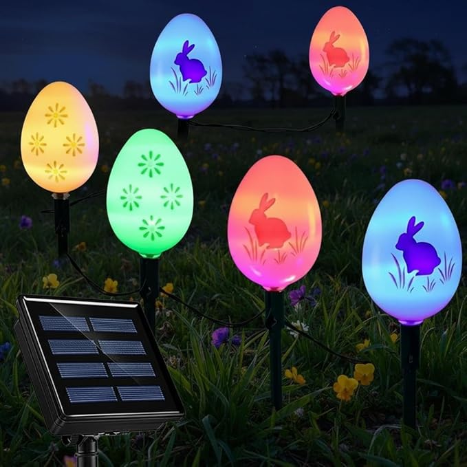 20 LED Solar Egg Lights Garden Decor,Easter Eggs Pathway Lights for Easter Outdoor Decorations,8 Lighting Modes Pastel Egg Light Stake Light for Yard Garden Lawn
