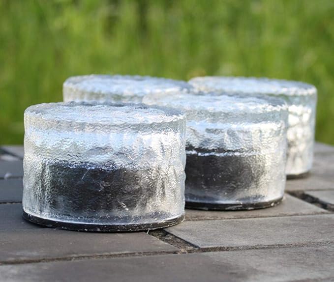 Solar Brick Light Glass Brick Light Round Ice Cube Solar Lights LED In-ground Buried Brick Landscape Path Light for Garden Courtyard Pathway Patio Pool Pond Outdoor Decoration,2 Pack Warm White