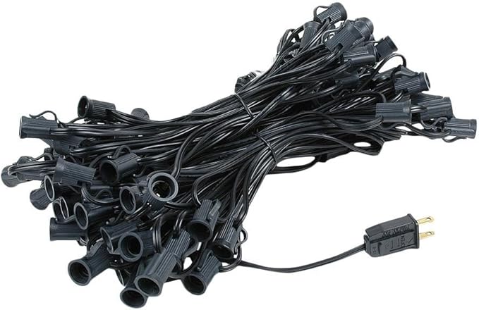 Novelty Lights 100 Foot C7 Outdoor String Light Christmas Stringer - Patio String Lights - Candelabra Base (C7/E12) - 12" Spacing - Black Wire