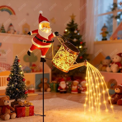 Christmas Santa Solar Kettle Lights Garden Lawn Decorative Lights, Santa Kettle Ground Lamp Solar LED Night Light Outdoor Garden Decor for Pathway Yard Patio(1PC Warm Light)