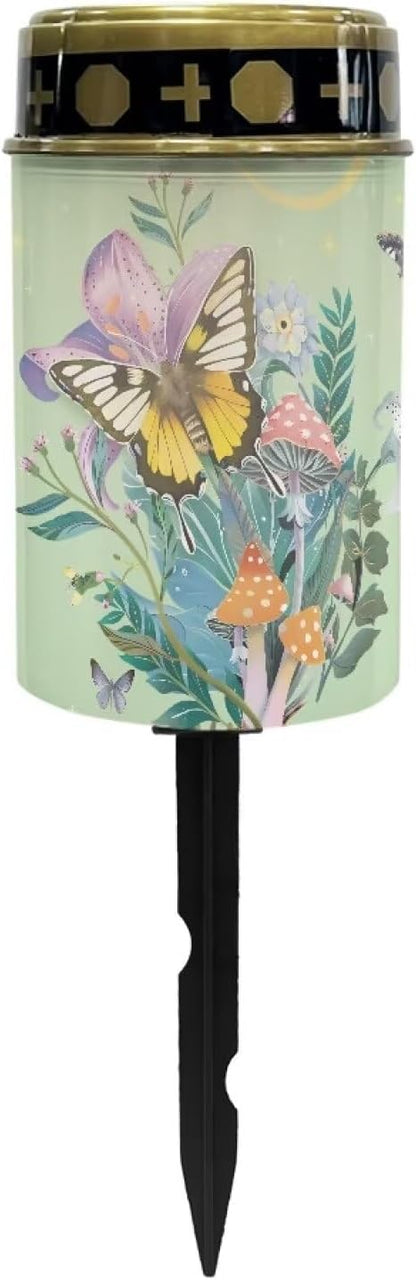 Butterfly Mushroom Solar Garden Stake Lights,Solar Cemetery for Grave Outdoor Lights, Sympathy Memorial Gifts for Grandmother, for Garden Yard Lawn Patio Decor