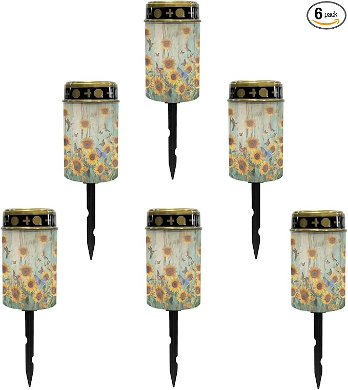 Sunflower Wood Solar Garden Lights Outdoor Decorative,Solar Pathway Lights for Yard Patio Driveway,LED Solar Lantern Landscape Lighting Waterproof Flameless Lights