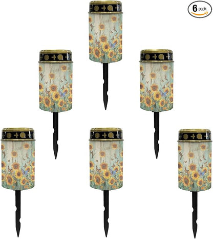 Sunflower Wood Solar Garden Lights Outdoor Decorative,Solar Pathway Lights for Yard Patio Driveway,LED Solar Lantern Landscape Lighting Waterproof Flameless Lights