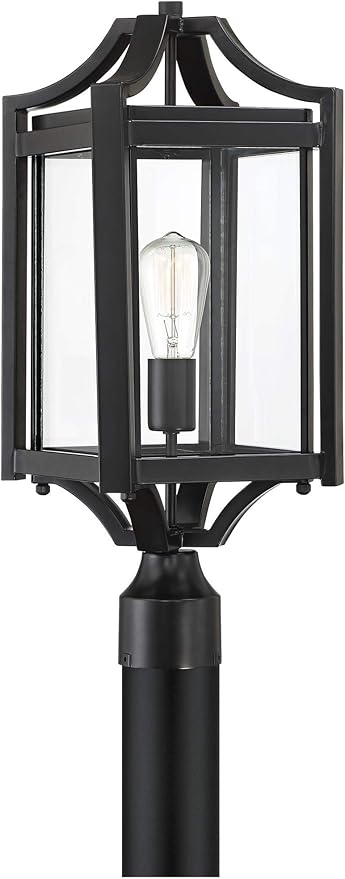 Franklin Iron Works Rockford Collection Rustic Farmhouse Outdoor Post Light Fixture Black Iron 20 1/4" Clear | Lumora
