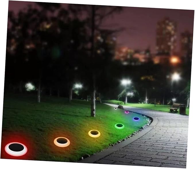 DOITOOL 4pcs RGB Colorful Solar Ground Lights Outdoor Pathway Lamp for Lawn Garden Driveway Easy Installation Modes Landscape Lighting