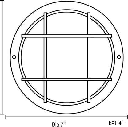 Nauticus - Round 7"dia Wet Location Bulkhead - Black Finish - Frosted Glass Shade