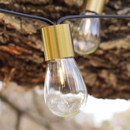 Brightech Glow Solar LED String Lights - Commercial Grade Waterproof Patio Lights with Beautiful Brass Accents - Shatterproof LED Solar Outdoor String Lights - 1W, Soft White Light - 27 Ft