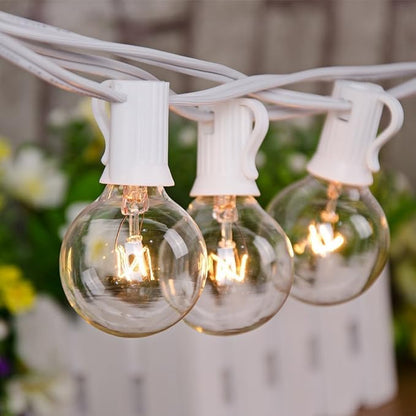 SUNSGNE 25FT Globe String Lights, G40 White Outdoor String Lights with 27 Clear Edison Bulbs(2 Spare) for Patio Balcony Decoration - White Wire