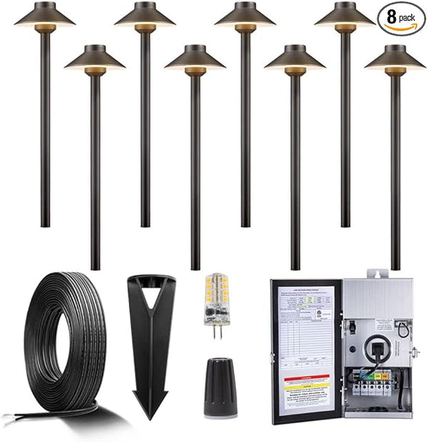 Gardenreet Brass Low Voltage Pathway Lights Kit(8 Pack) 12V LED with 150W Low Voltage Transformer and Mechanical | Lumora