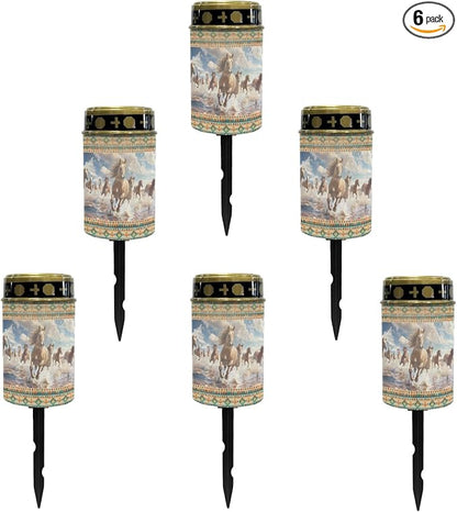 Western Aztec Horse Solar Garden Lights Outdoor Pathway Light for Yard Patio Driveway,Cemetery Decoration for Grave Flameless Warm White Lights LED Solar Lantern,Wall Light Auto On/Off