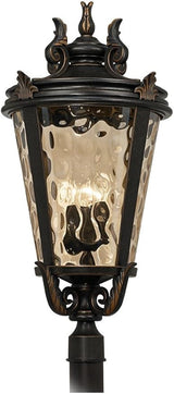 John Timberland Marseille Vintage Outdoor Post Light Fixture Veranda Bronze Scroll 33 1/2" Champagne Hammered Glass | Lumora