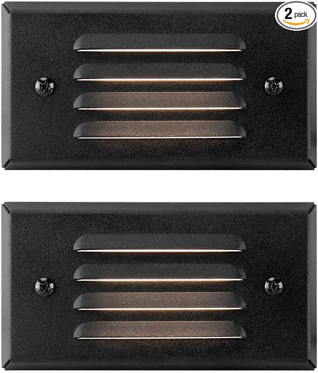 GKOLED 12V 3W Surface Mount Low Voltage LED Step Light with Horizontal Louvered Faceplate for Steps Decks Pathway Yard Stairs Fences, IP65 Rated for Outdoor Waterproof, for Wet Locations, 2 Packs