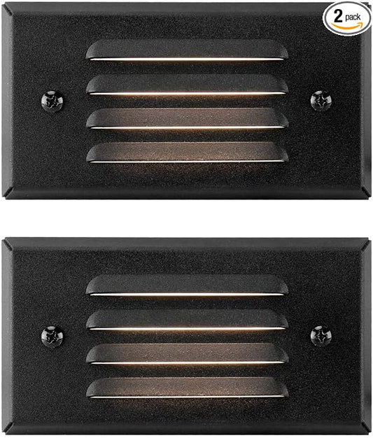 GKOLED 12V 3W Surface Mount Low Voltage LED Step Light with Horizontal Louvered Faceplate for Steps Decks Pathway Yard Stairs Fences, IP65 Rated for Outdoor Waterproof, for Wet Locations, 2 Packs
