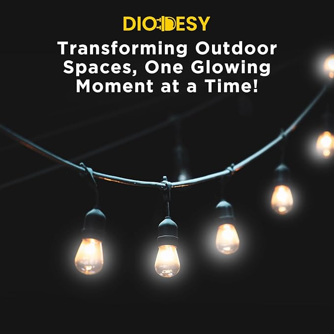 Diodesy- 24Ft Outdoor String Lights with S14 LED Shatterproof Edison Bulb & 7 Hanging Socket Commercial Grade E26 | Lumora