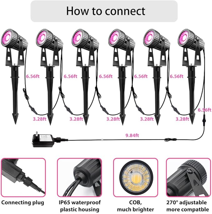 Smart Landscape Lighting, COB Low Voltage Landscape Lights, RGB Warm White LED Bluetooth Spotlights APP Control, 12V 18W Outdoor Yard Spot Lights with Spike Stand, Waterproof Garden Light Music Sync
