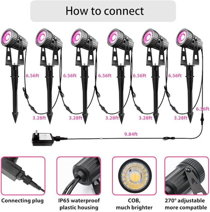 Smart Landscape Lighting, COB Low Voltage Landscape Lights, RGB Warm White LED Bluetooth Spotlights APP Control, 12V 18W Outdoor Yard Spot Lights with Spike Stand, Waterproof Garden Light Music Sync