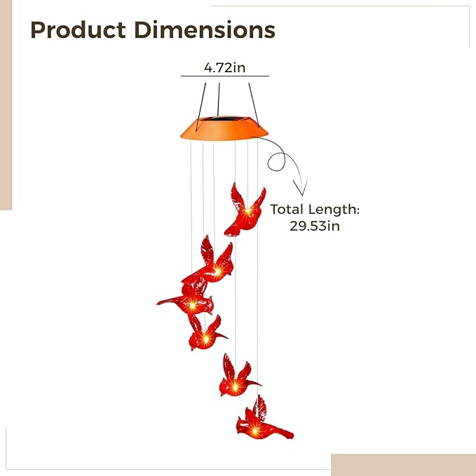 6 Flamingos Glowing with Solar Wind Chime Lights, Outside Decorations Changing Color Led Hanging, Solar Powered, Waterproof Yard Patio Pathway Lights, Abs Material, Flamingo Design