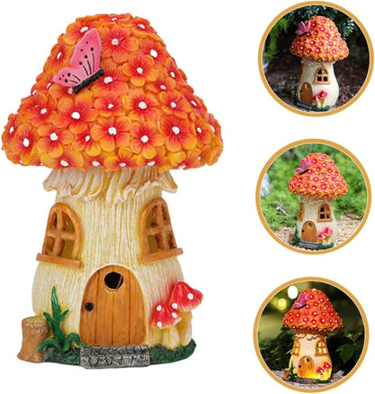 Solar Mushroom House Garden Light Outdoor Solar Figurine Lamp for Yard Decor Resin Small Mushroom Statue for Patio and Lawn Lighting