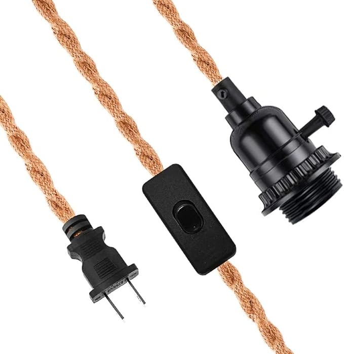 Fantado Jute Rope Triple Socket Black Pendant Light Lamp Cord for Lanterns, Switch, 19 FT by PaperLanternStore | Lumora