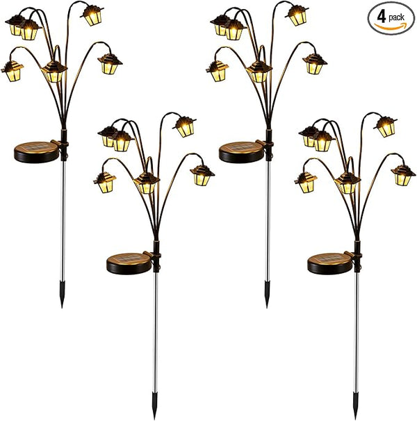 4 Pack Solar Hexagon Lights Outdoor Garden, 6 Head Solar Swaying Pathway Stake Lights with 8 Modes Changing Colors | Lumora