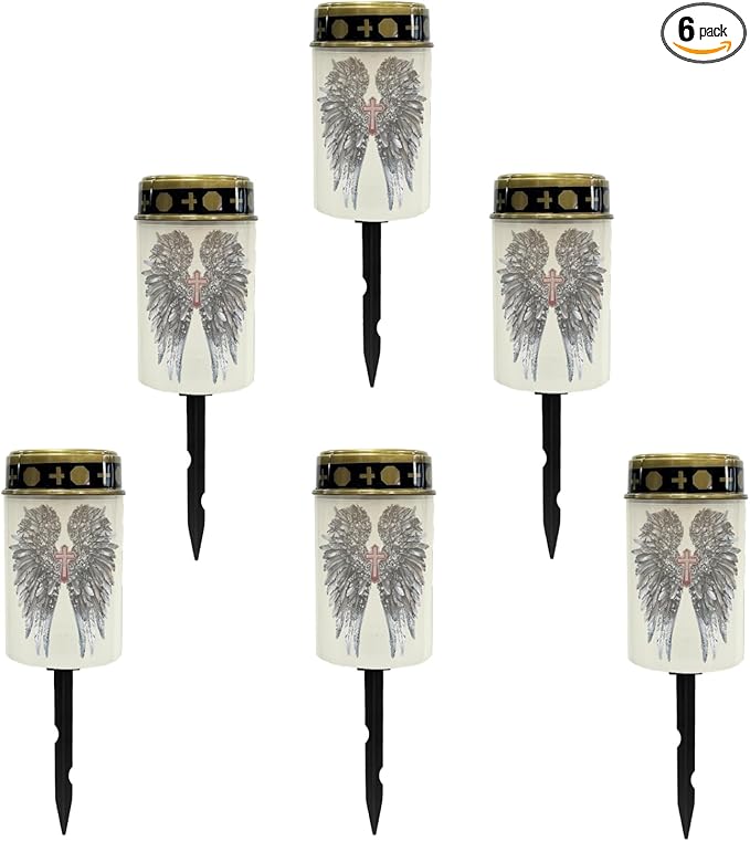 Cross and Angle Cemetery Solar Lights for Grave - Outdoor Waterproof Garden Pathway Lights for Backyard - Solar Powered String Wall Light With Auto On & Off