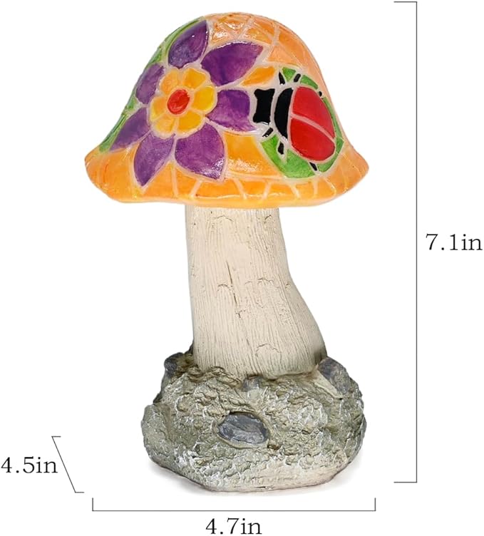 Mushroom Solar Lights Outdoor: Fairy Garden Decor Mosaic Art Outside Statue LED Figurine Backyard Lawn Ornaments Flowerbed Porch Gift Ideas for Lover Mom Grandma