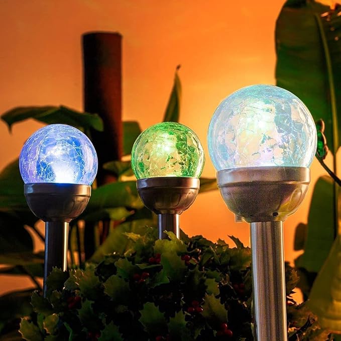 Solar Round LED Garden Lights, Modern Outdoor Pathway Lights, Color Changing White, 2.17x2.17x14.17 inches (5.5x5.5x36 cm), Silver