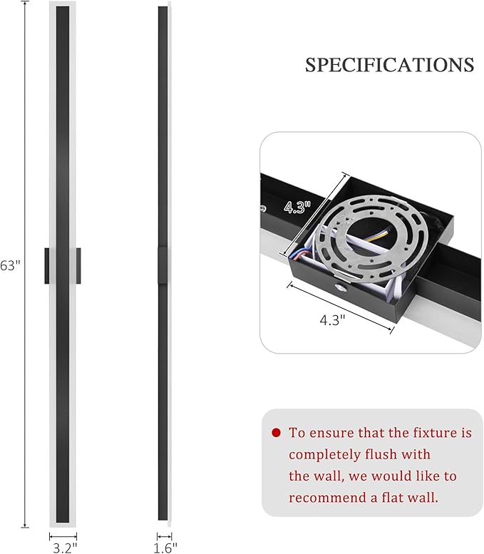 LamQee 63 Inch Long Outdoor Wall Lights Modern Exterior Lighting Fixtures for House, Waterproof 3000K 48W 2400LM | Lumora