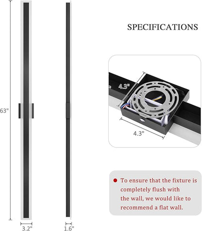 LamQee 63 Inch Long Outdoor Wall Lights Modern Exterior Lighting Fixtures for House, Waterproof 3000K 48W 2400LM LED Linear Outdoor Wall Sconces Lighting for Porch Patio Garage Door Yard Indoor