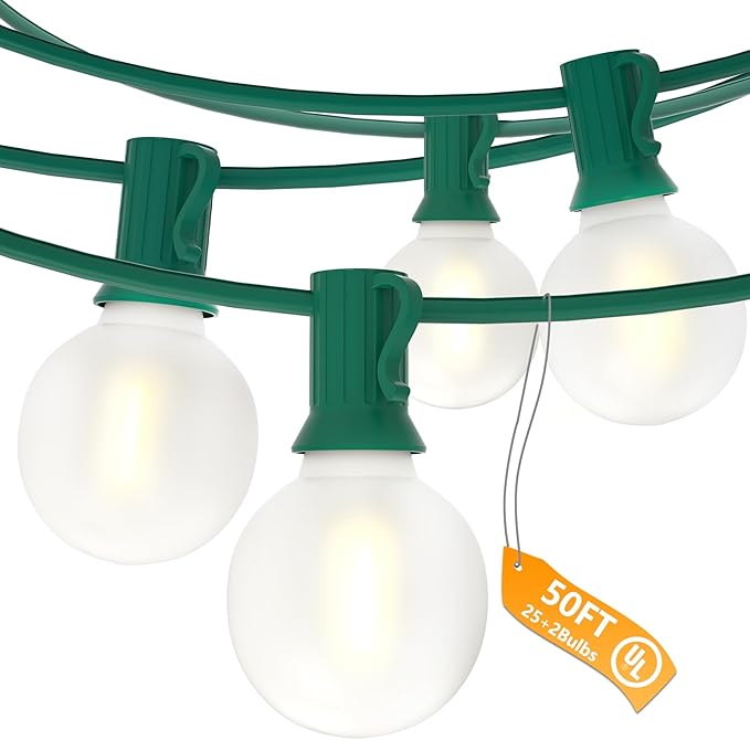 SUNSGNE G40 LED Round Christmas Lights Outdoor, 50FT Globe Christmas String Lights with 27 LED Frosted White | Lumora