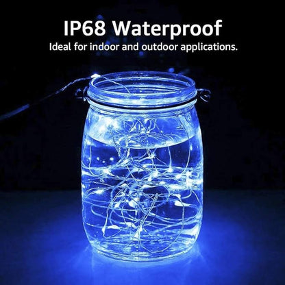 woohaha Solar String Lights, 2PACK 33ft 100 LED Blue Copper Wire Lights, Waterproof Fairy Decoration Starry String Lights - 8 Modes, Indoor/Outdoor for Gardens, Patios, Homes, Parties(Blue,2PCS)