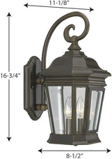 Progress Lighting P5671-108 2-Light Wall Lantern with Clear Beveled Glass Panels and Scroll Arm Details, Oil Rubbed | Lumora
