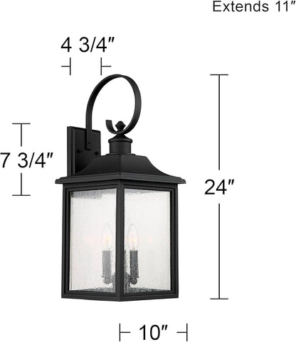 John Timberland Moray Bay Industrial Outdoor Wall Light Fixture Black Metal 24" Clear Seedy Glass Lantern Scroll Arm for Exterior House Porch Patio Outside Deck Garage Front Door Garden Home