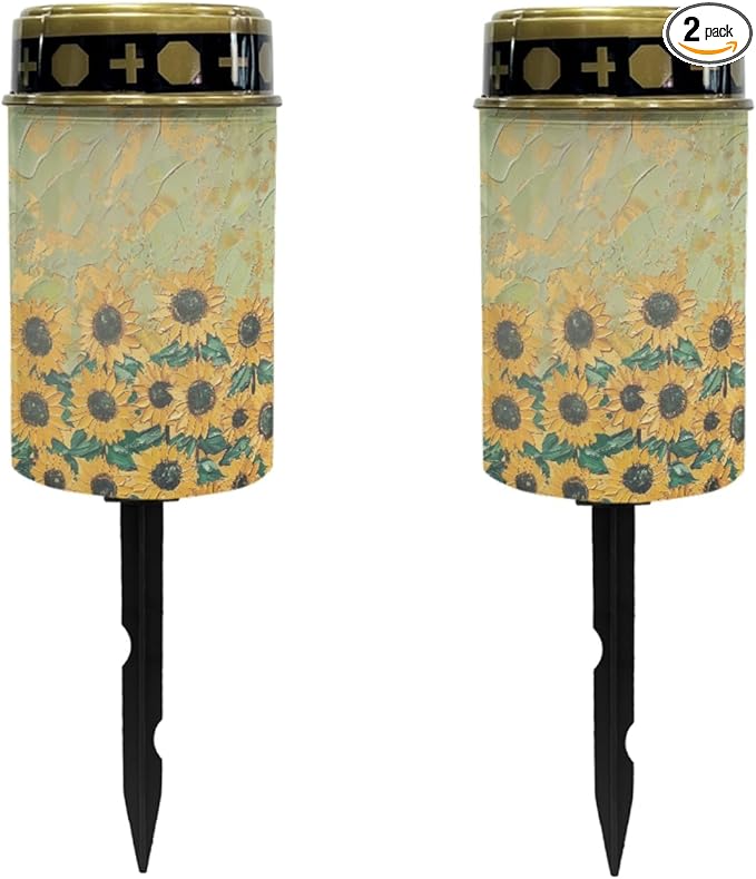 Outdoor Solar Lights Waterproof Garden Stake Lights LED Solar Lantern Solar Pathway Lights Solar Cross for Cemetery Landscape Lighting for Yard Patio Spotlights,Watercolor Sunflower Green