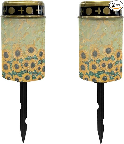 Outdoor Solar Lights Waterproof Garden Stake Lights LED Solar Lantern Solar Pathway Lights Solar Cross for Cemetery Landscape Lighting for Yard Patio Spotlights,Watercolor Sunflower Green