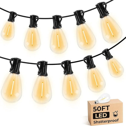 S11 LED Outdoor String Lights 50FT, Shatterproof & Waterproof Patio Lights with 16 Plastic Bulbs for Porch, Deck, Garden, Backyard, Balcony, 2700K Dimmable