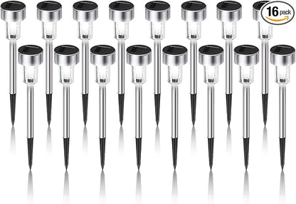 Solar Lights Outdoor Waterproof, Stainless Steel LED Landscape Lighting, Solar Garden Lights, Outdoor Valentines Day Decorations for Yard, Pathway, Walkway, Patio , Lawn - 16 Pack ( Cold White )