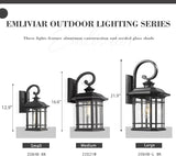Emliviar Outdoor Wall Lantern Fixture with E26 Base, Large 21.9 Inch Exterior Wall Light with Seeded Glass, Black | Lumora