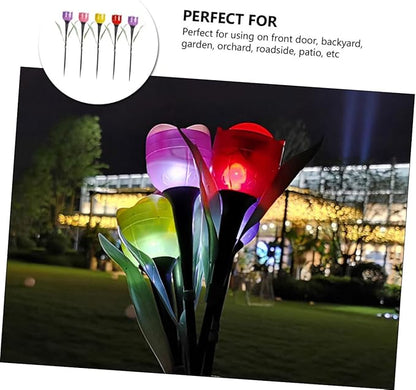 Milisten 5pcs Solar Power Tulip Lawn Stick Lamp Garden Ground Lamp Led Outdoor Solar Lights for Landscape Decorative Stake Lights
