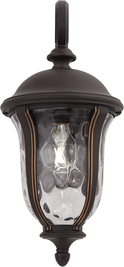 John Timberland Park Sienna Vintage Outdoor Wall Light Fixture Bronze 16 3/4" Clear Hammered Glass Downbridge for Exterior House Porch Patio Outside Deck Garage Yard Front Door Garden Home