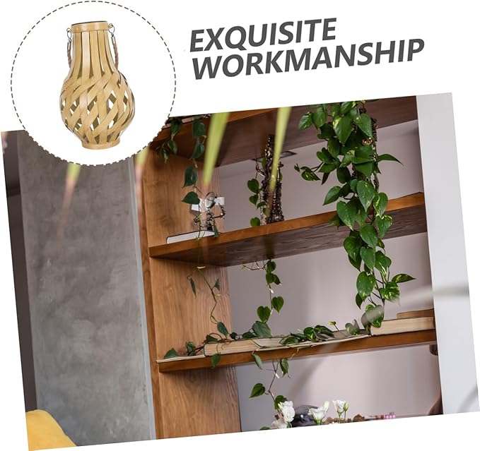 Solar Lantern Light Bamboo Woven Hanging Lantern for Outdoor Garden Unique Decorative Solar Light Handle for Patio Porch and Cafe Decoration