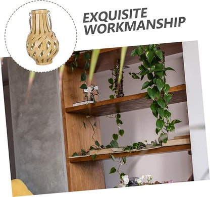 Solar Lantern Light Bamboo Woven Hanging Lantern for Outdoor Garden Unique Decorative Solar Light Handle for Patio Porch and Cafe Decoration