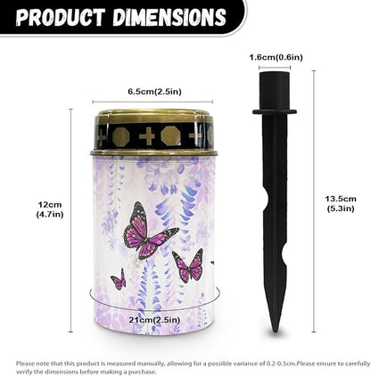 Poceacles Solar Powered Grave Lights for Cemetery, Solar Lights Cemetery Decorations for Grave Solar Candle Lights Pathway Garden Lights for Loss of Mother Dad, Butterfly Wisteria Flower, Poc-N9