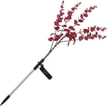 Solar Powered Outdoor Landscape Pathway Light Red Eucalyptus Leaf Design, Solar Garden Lamp for Patio and Lawn Decoration, Weatherproof Lawn Stake Light