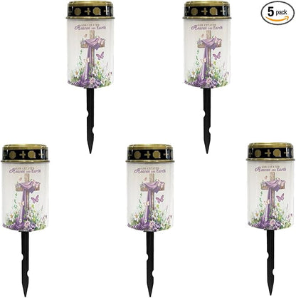 Cross Lavender Cemetery Lights for Grave,Solar Lantern Lights Outdoor Pathway Lights Solar-Powered Fairy Lights for Gravesite,Waterproof Driveway Lights Landscape Lights