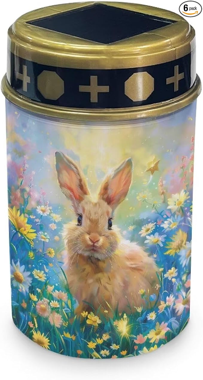 HUGS IDEA Cute Bunny Cemetery Solar Lights for Grave Floral Grave Decor Garden Ornaments Waterproof Solar-Powered Lights for Serene Yards, Patios & Spring Memorials