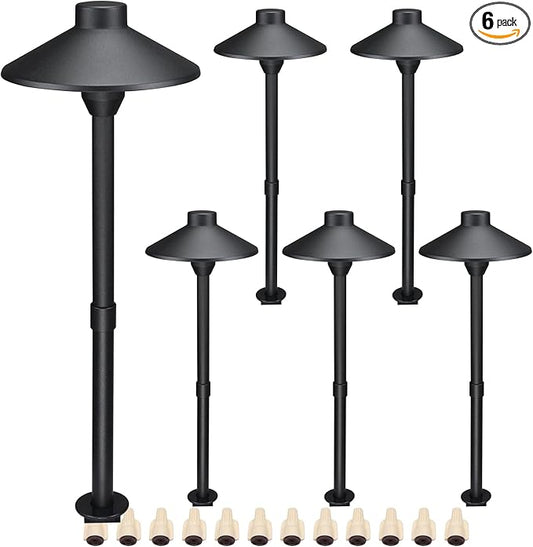 Lumina Lighting® Low Voltage Landscape Lighting Cast-Aluminum Path and Area Light Warm White 3W G4 LED Bulb and ABS Ground Stake Included for Yard Walkway Lawn PAL0106-BkLED6 (Black,6-Pack)